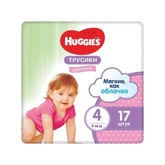 Подгузники-трусики для девочек  HUGGIES LW , размер 4, 17 штук