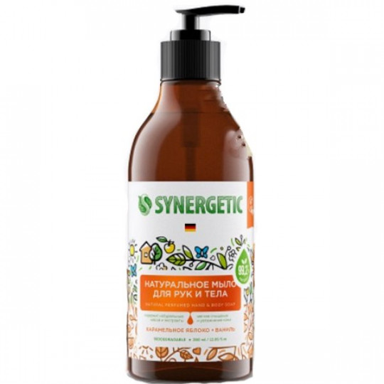 Synergetic|Натуральное мыло для рук и тела «Карамельное яблоко и ваниль» 380мл 
