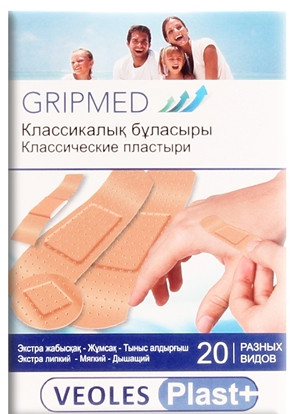 Пластырь Veoles Plast+ Классический, экстра липкий, мягкий, дышащий, 20 штук 