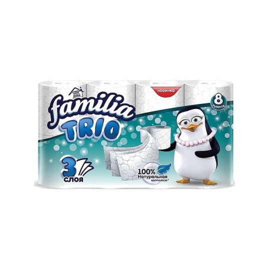 Бумага туалетная Familia Trio 3-слойная 8 рулонов