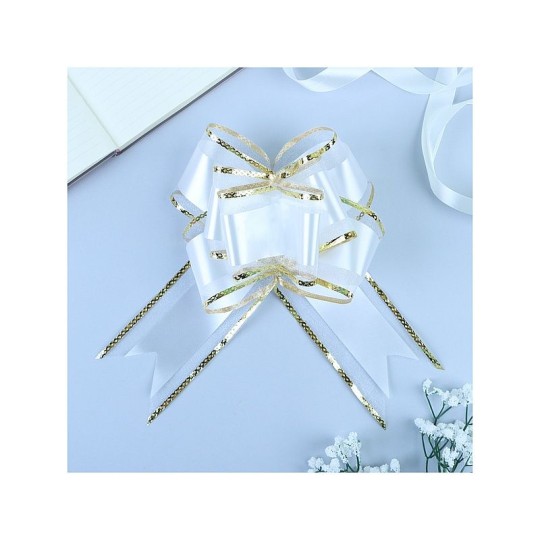 БАНТ БАБОЧКА №7 ОРГАНЗА С ПОЛОСОЙ ПЛАСТИК БЕЛЫЙ 1020433