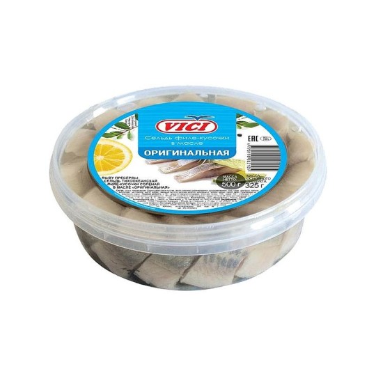  Сельдь филе кусочки  в масле "Оригинальная" VICI' Любо есть  охл. 500 г.