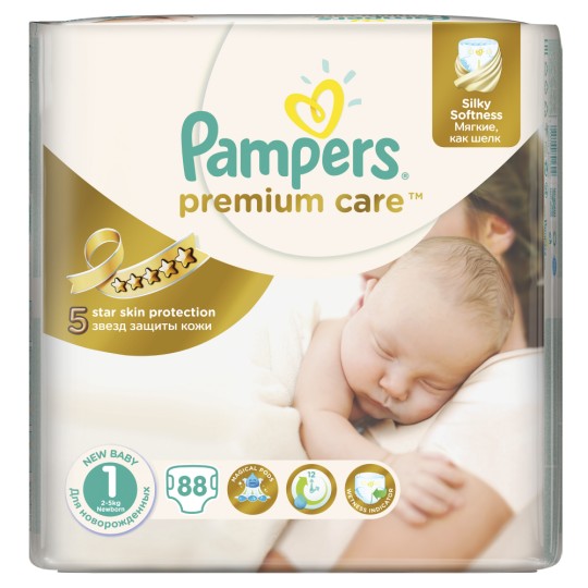 Подгузники  PAMPERS premium care, 1 (2-5 кг), 88 штук