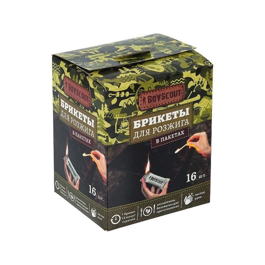БРИКЕТЫ Д/РОЗЖИГА В ИНД УПАКОВКЕ 16ШТУК В БОКСЕ/12