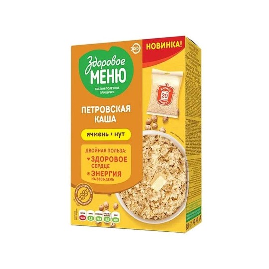 КАША ЗДОРОВОЕ МЕНЮ ПЕТРОВСКАЯ ЯЧНЕВАЯ С НУТОМ 400ГР