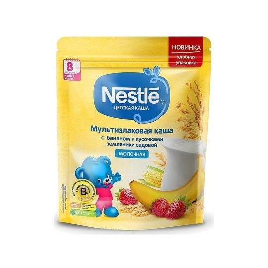 Каша Nestlé Молочная мультизлаковая с бананом и кусочками земляники с 8 мес 220г с бифидобактериями BL