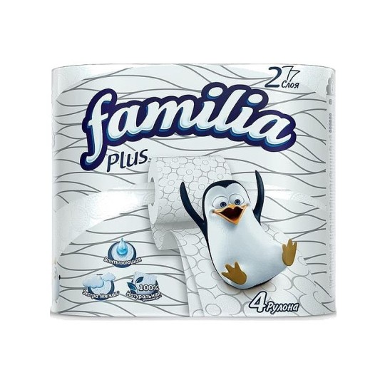 Бумага туалетная Familia Plus,  двухслойная, 4 рулона