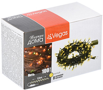 Гирлянда электрическая Vegas 100 ламп led свет теплый 10 м.