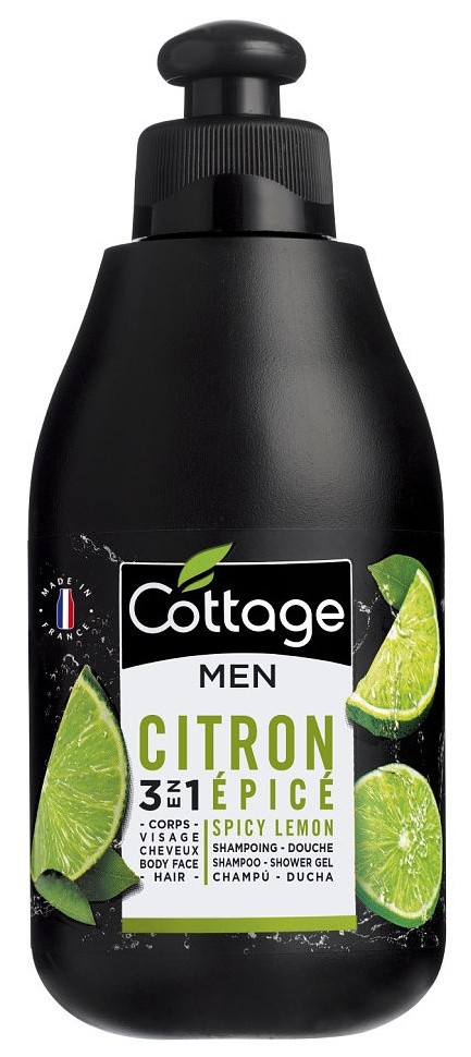  Шампунь мужской для волос и гель для душа Cottage  "Пряный лайм",  3в1, 250 мл
