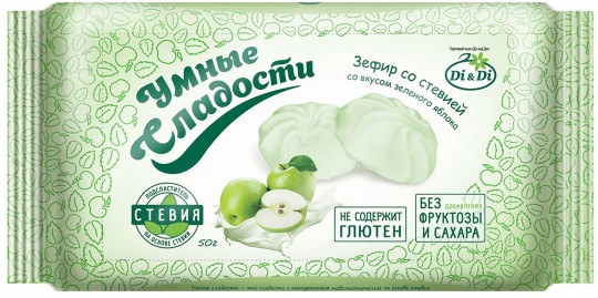 Зефир Умные сладости со вкусом зеленого яблока со стевией 150 г