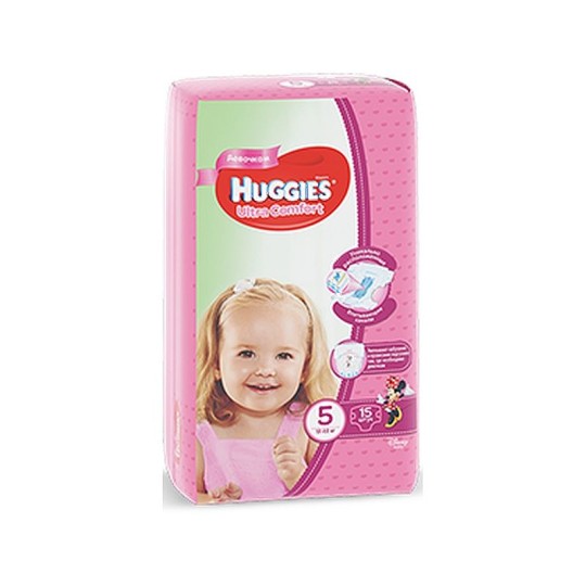 Подгузники HUGGIES Ultra Comfort для девочек 5 (12-22 кг) 15 штук
