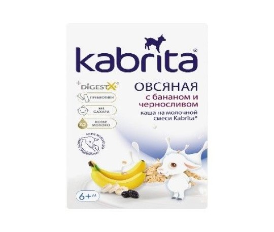 КАША KABRITA ОВСЯНАЯ НА КОЗЬЕМ МОЛОЧКЕ БАНАН/ЧЕРНОСЛИВ С 6 МЕС 180ГР
