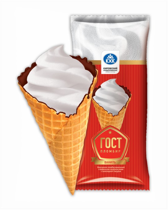 Мороженое рожок КХК Пломбир ванильный ГОСТ 100Г