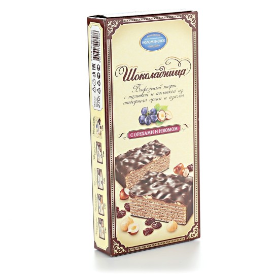 Торт Коломенское вафельный Шоколадница с орехами и изюмом, 270 гр.