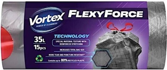 ПАКЕТЫ VORTEX ДЛЯ МУСОРА FLEXY STEEL С ЗАТЯЖКАМИ 35Л/15ШТ