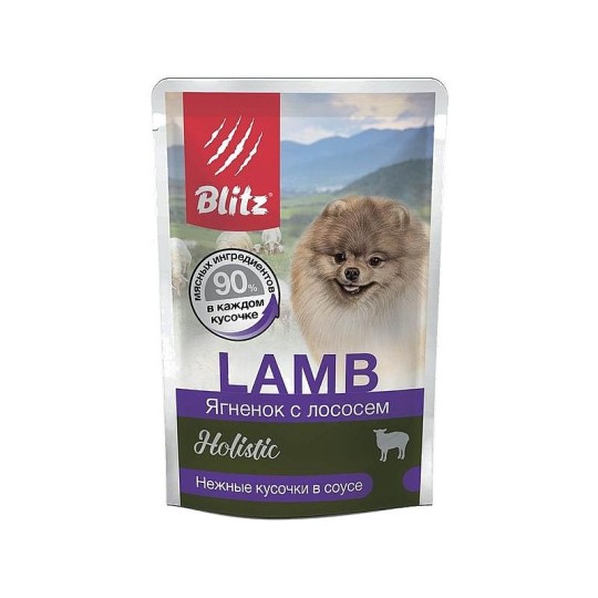 BLITZ |  «Ягнёнок с лососем» кусочки в соусе –  для взрослых собак мелких пород 85 гр
