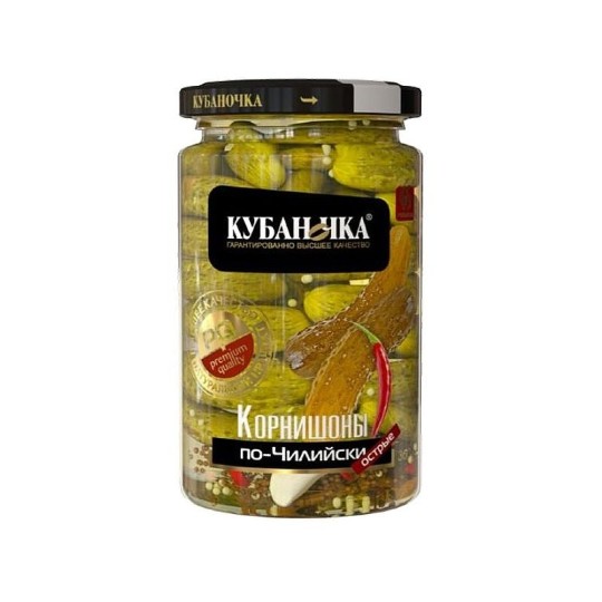 КОРНИШОНЫ КУБАНОЧКА МАРИНОВАННЫЕ ПО-ЧИЛИЙСКИ 360ГР