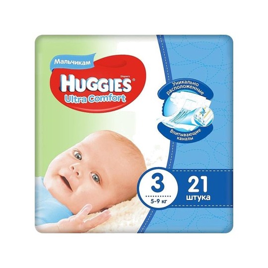Подгузники Huggies Ultra Comfort для мальчиков, 3 (5-9), 21 штука
