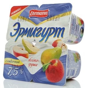  Йогурт EHRMANN Эрмигурт сливочный яблоко груша 7,5% стак 100г