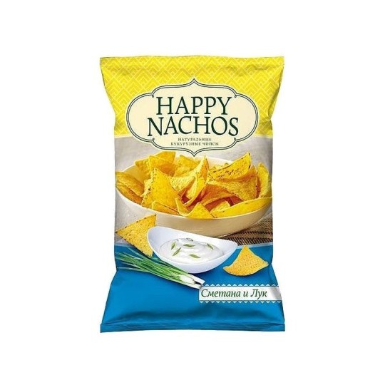 Чипсы "Happy Nachos", кукурузные, со вкусом сметаны и лука/ 150 гр