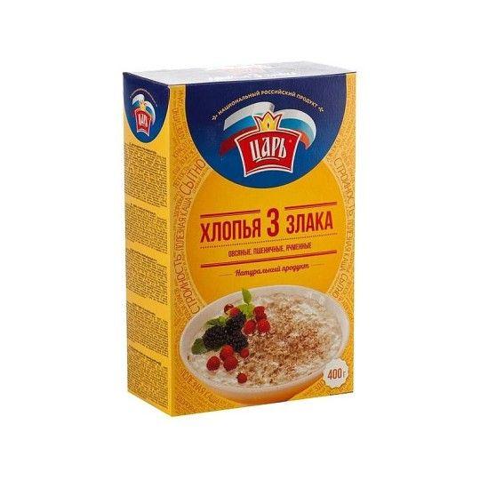 400Г ХЛОПЬЯ 3-ЗЛАКА КОРОБ ЦАРЬ