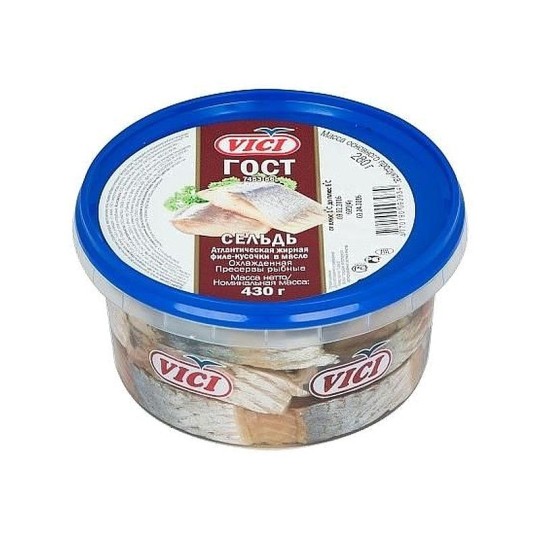  СЕЛЬДЬ ФИЛЕ-КУСОЧКИ СОЛЕНАЯ В МАСЛЕ С ПРЯНОСТЯМИ АППЕТИТНАЯ VICI 200ГР