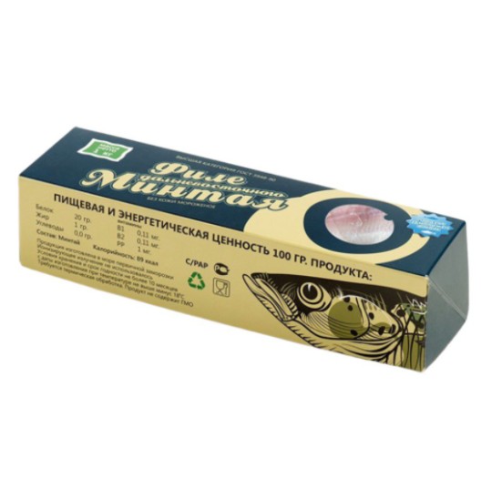 Минтай филе бескостное без кожи Дальневосточный, замороженное, 1 кг.