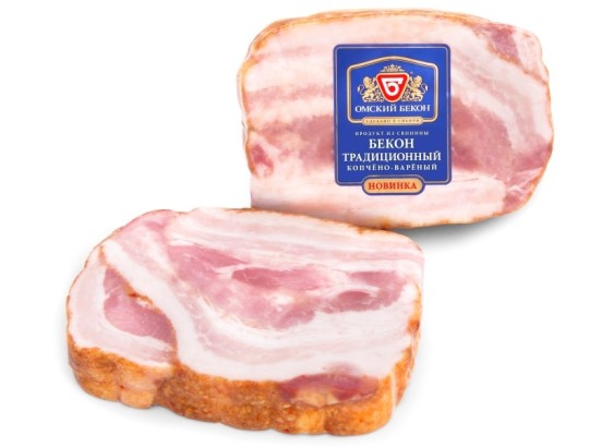 Бекон "Традиционный" варено-копченый "Омский бекон", 300 гр, вакуумная упаковка