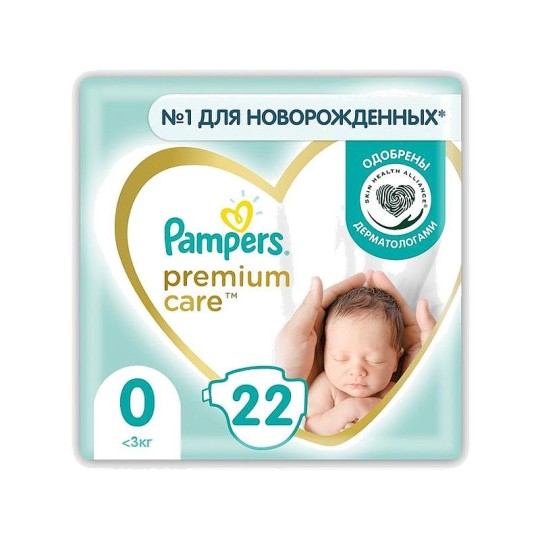 Подгузники Pampers Premium Care для новорожденных от 1,5 до 2,5 кг, 0 размер, 22 шт