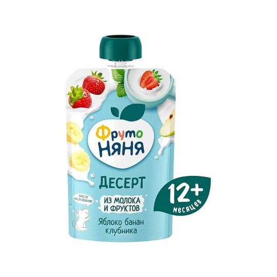 ДЕСЕРТ ФРУТО НЯНЯ ПЮРЕ ЯБЛОКО/БАНАН/КЛУБНИКА С МОЛОКОМ 90ГР