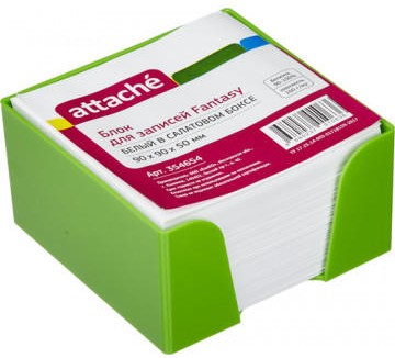 Блок для записей Attache белый в салатовом боксе 9*9*5 см