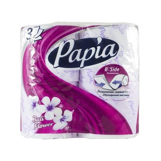 Бумага туалетная Papia Bali Flowr 3 слоя, 4 рулона  