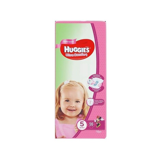 Подгузники для девочек  HUGGIES Ultra Comfort, размер 5, 56 штук