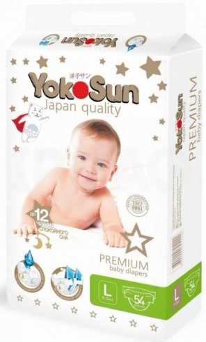 Подгузники детские YokoSun Premium размер L (9-13 кг) 54 шт