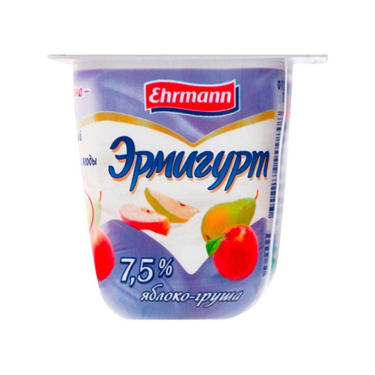  Йогурт EHRMANN Эрмигурт сливочный яблоко груша 7,5% стак 100г