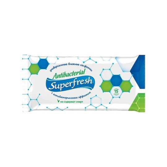 SuperFresh Влажные салфетки 15шт Антибактериальные