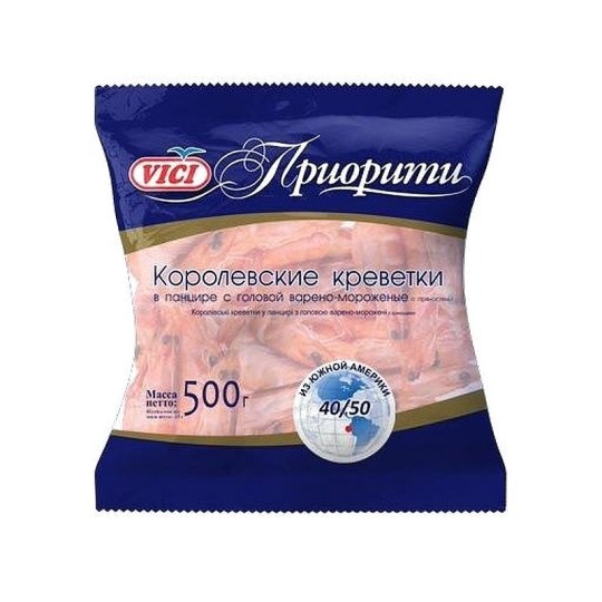 Королевские креветки в панцире в/м , VICI, 40/50 500 г.
