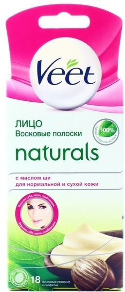 Восковые полоски для депиляции Veet с маслом ши, для лица,, 18 шт.