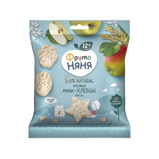 МИНИ-ХЛЕБЦЫ РИСОВЫЕ С ЯБЛОКОМ И ПРЕБИОТИКОМ Д/ПИТАНИЯ ДЕТЕЙ РАННЕГО ВОЗРАСТА ФРУТОНЯНЯ 30ГР