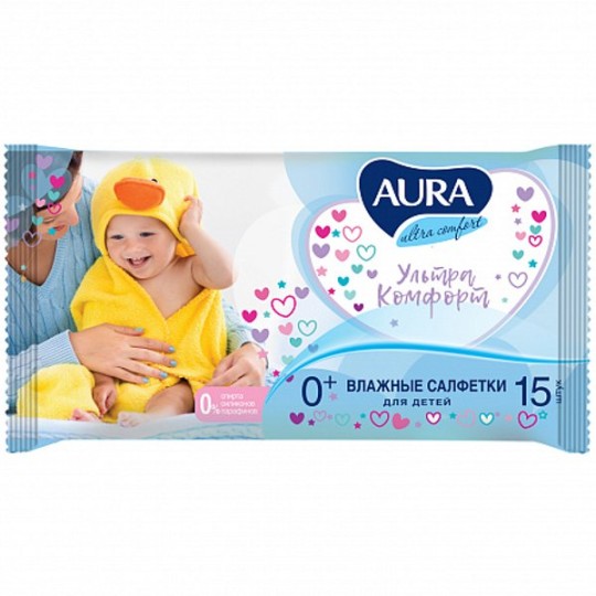 AURA |ULTRA COMFORT Влажные салфетки для детей 15шт