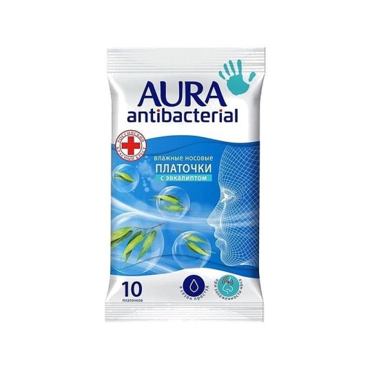 Aura Влажные носовые платочки антибактериальные, 10 шт