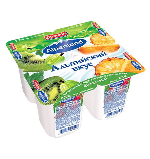 4Х95Г Йогуртовый продукт ALPENLAND 0,3% Киви-крыжовник/Ананас . EHRMANN