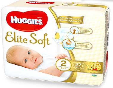 Подгузники  HUGGIES Elite Soft  3-6 кг 27 штук