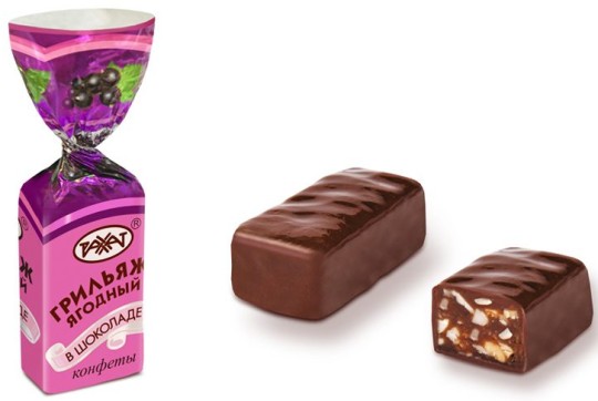 Конфеты грильяж ягодный в шоколаде Рахат, вес.