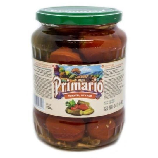 Ассорти овощное Primario огурцы помидоры 720 мл