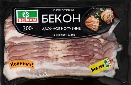 Бекон двойного копчения ВЕЛКОМ сырокопченый 200Г