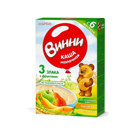 ВИННИ Каша молочная 3 злака с фруктами 6м+ 200гр