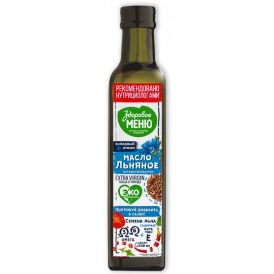  Здоровое меню|Масло льняное нерафинированное холодного отжима, 250 мл