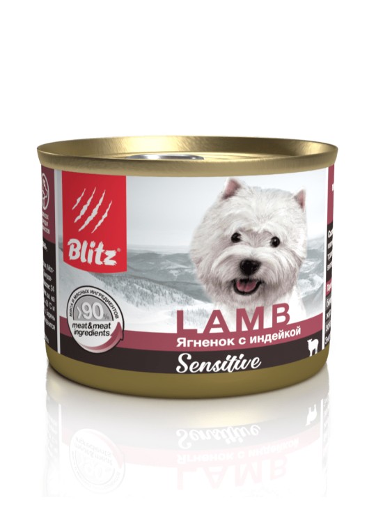  BLITZ|«Ягнёнок с индейкой» консервированный корм для собак всех пород и возрастов 200ГР