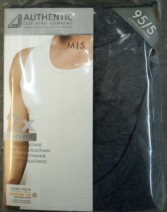 Майка мужская AUTHENTIC серая м/5 (хлопок 95%, эластан 5%) 2 шт.